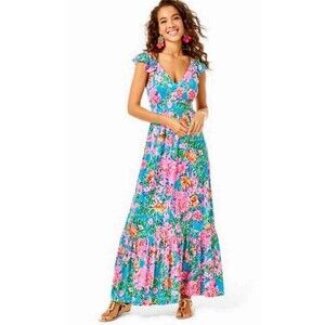 LILLY PULITZER SIZE 2 VYRA F&F MAXI DRESS *ROSE TO THE OCCASION* MULTI